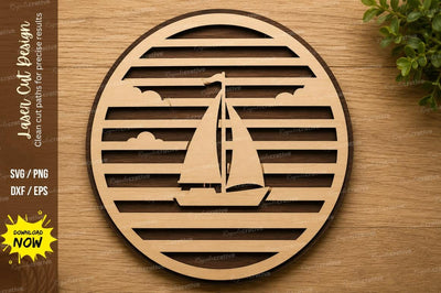 Sailboat Ocean Stripe Circle Laser Cut SVG File SVG Regulrcrative 