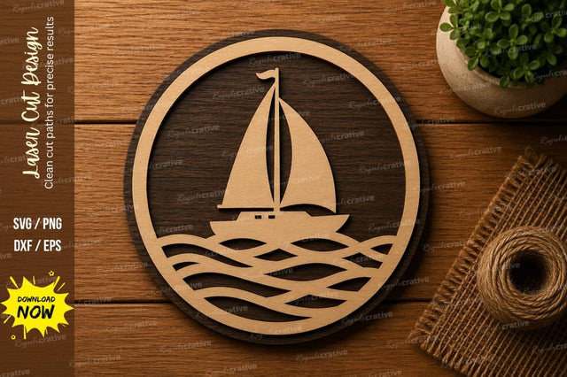 Sailboat Ocean SVG | Nautical Laser Cut File | Glowforge CNC DXF PNG EPS SVG Regulrcrative 