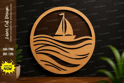 Sailboat Ocean Waves Laser Cut SVG Design SVG Regulrcrative 