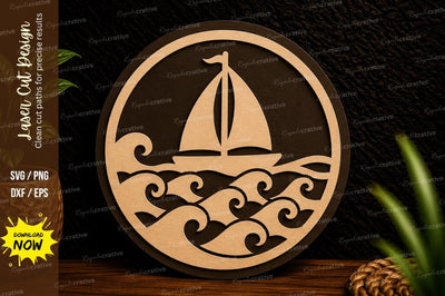 Sailboat Ocean Waves Laser Cut Svg Design SVG Regulrcrative 
