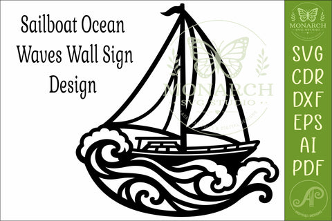 Sailboat Ocean Waves Wall Art SVG Nautical Coastal Laser Cut SVG APInspireddesigns 