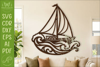 Sailboat Ocean Waves Wall Art SVG Nautical Coastal Laser Cut SVG APInspireddesigns 
