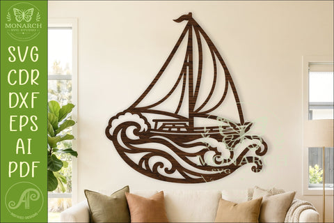 Sailboat Ocean Waves Wall Art SVG Nautical Coastal Laser Cut SVG APInspireddesigns 