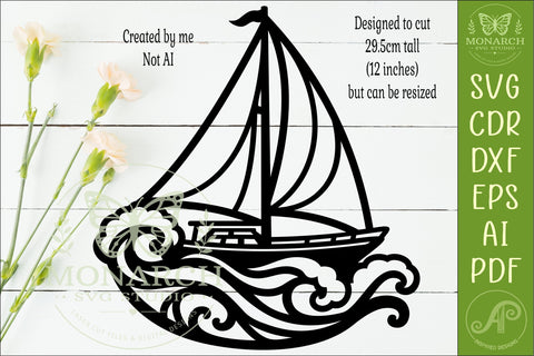 Sailboat Ocean Waves Wall Art SVG Nautical Coastal Laser Cut SVG APInspireddesigns 