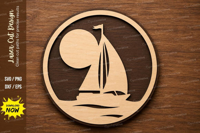 Sailboat Sunset Circle Scene Laser Cut SVG File SVG Regulrcrative 