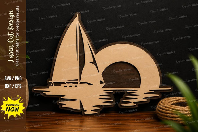 Sailboat Sunset Laser Cut SVG File SVG Regulrcrative 