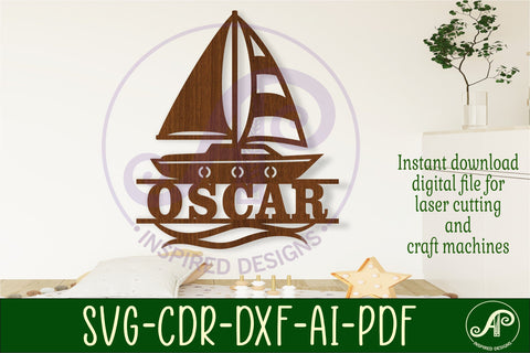 Sailing boat name sign svg laser cut file SVG APInspireddesigns 