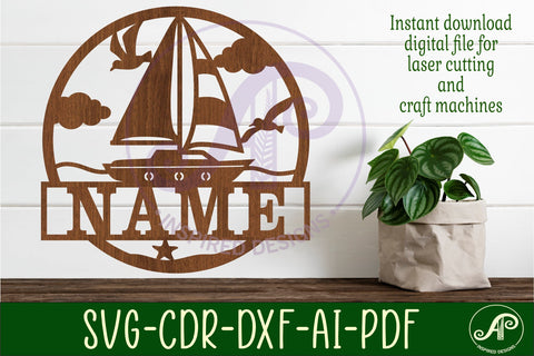 Sailing Boat name sign svg laser cut template SVG APInspireddesigns 