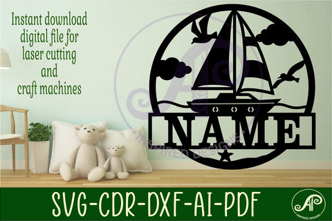 Sailing Boat name sign svg laser cut template SVG APInspireddesigns 
