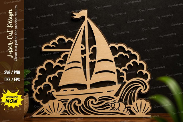 Sailing Boat Ocean Waves Laser Cut SVG Design SVG Regulrcrative 