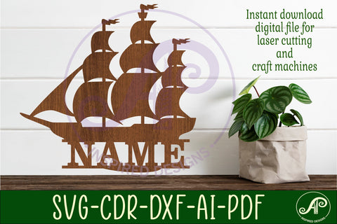Sailing ship Name sign svg laser cut template, wall art SVG APInspireddesigns 