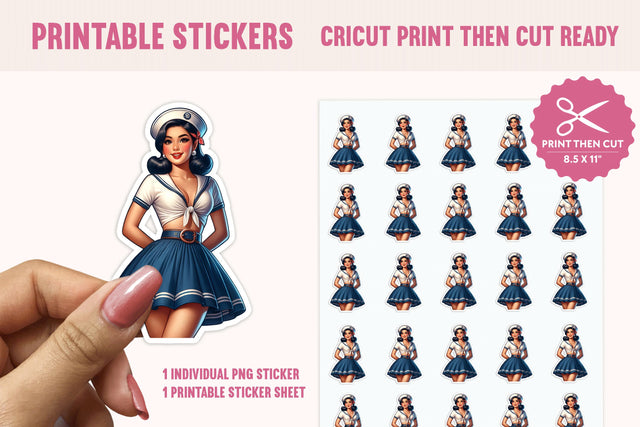 Sailor Pinup Girl Sticker PNG, Print Then Cut Sticker Sublimation BijouBay 