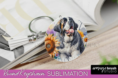 Saint Bernard Keychain - Dog mom Floral Keychain Sublimation Design Sublimation OrangeBrushStudio 