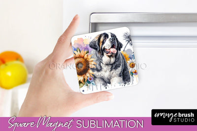 Saint Bernard Magnet Sublimation - Dog Mom Floral Magnet PNG Design Sublimation OrangeBrushStudio 