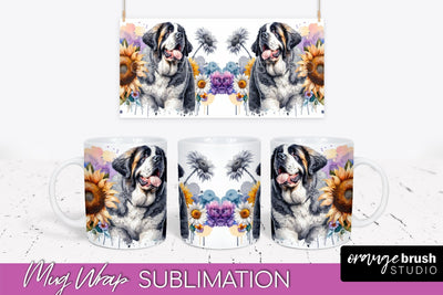 Saint Bernard Mug Wrap - Dog Mom Floral Coffee Mug PNG Sublimation Sublimation OrangeBrushStudio 