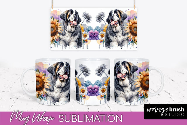 Saint Bernard Mug Wrap - Dog Mom Floral Coffee Mug PNG Sublimation Sublimation OrangeBrushStudio 