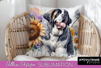Saint Bernard Pillow Cover - Dog Mom Floral Pillow Sublimation Sublimation OrangeBrushStudio 