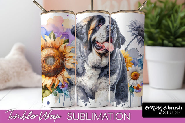 Saint Bernard Tumbler Wrap - Dog Mom Floral Tumbler Sublimation Sublimation OrangeBrushStudio 