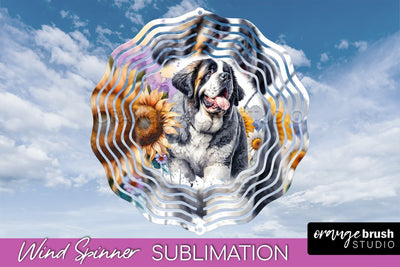Saint Bernard Wind Spinner, Dog Mom Floral Wind Spinner Sublimation Sublimation OrangeBrushStudio 