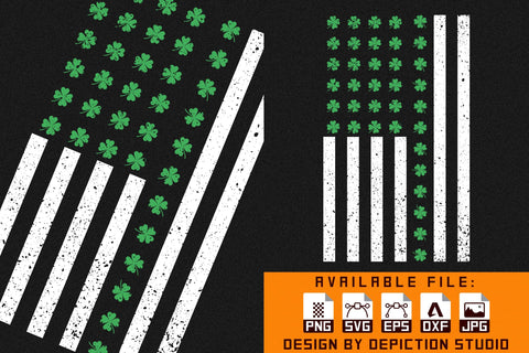 Saint Patrick's Shamrock USA Flag Shirt, St.Patrick's Shamrock Shirt Print Template Sketch DESIGN Depiction Studio 