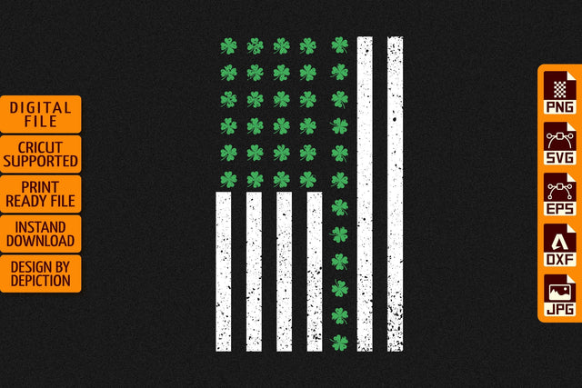 Saint Patrick's Shamrock USA Flag Shirt, St.Patrick's Shamrock Shirt Print Template Sketch DESIGN Depiction Studio 