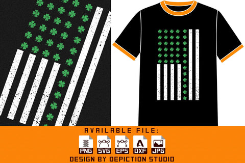 Saint Patrick's Shamrock USA Flag Shirt, St.Patrick's Shamrock Shirt Print Template Sketch DESIGN Depiction Studio 