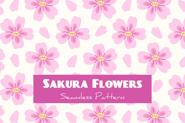 Sakura Flowers Seamless Pattern Digital Pattern Rin Green 