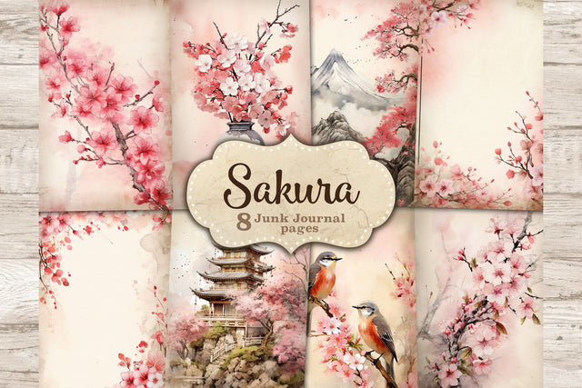 Sakura Junk Journal Pages | Flowers Collage Sheet SVG GlamArtZhanna 