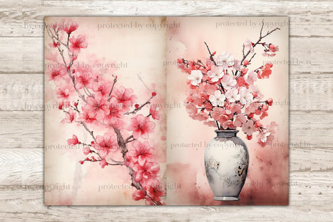 Sakura Junk Journal Pages | Flowers Collage Sheet SVG GlamArtZhanna 
