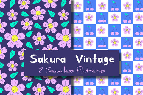 Sakura Vintage Seamless Patterns Digital Pattern Rin Green 