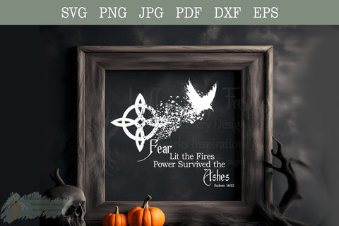 Salem 1692 – Fear Lit the Fires, Power Survived the Ashes | Witch’s Knot dispersed to Raven | Gothic Symbolic Design png jpg eps pdf dxf svg SVG Willow Paige Farms 