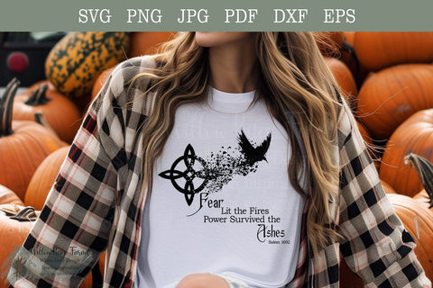 Salem 1692 – Fear Lit the Fires, Power Survived the Ashes | Witch’s Knot dispersed to Raven | Gothic Symbolic Design png jpg eps pdf dxf svg SVG Willow Paige Farms 