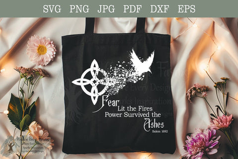 Salem 1692 – Fear Lit the Fires, Power Survived the Ashes | Witch’s Knot dispersed to Raven | Gothic Symbolic Design png jpg eps pdf dxf svg SVG Willow Paige Farms 