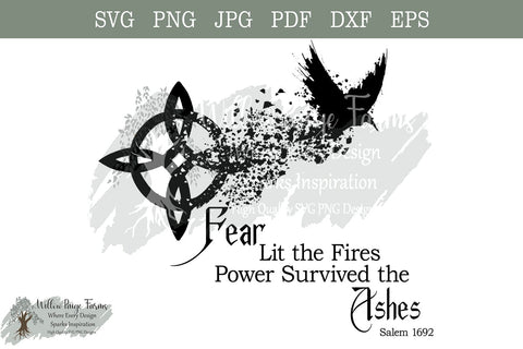 Salem 1692 – Fear Lit the Fires, Power Survived the Ashes | Witch’s Knot dispersed to Raven | Gothic Symbolic Design png jpg eps pdf dxf svg SVG Willow Paige Farms 