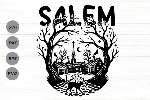 Salem Witch| Halloween Salem town SVG Cutting Files. SVG CosmosFineArt 
