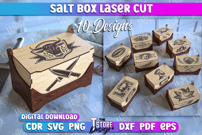Salt Box Laser Cut Bundle | Kitchen Items | Storage Box | Salt Sugar Container | CNC File SVG The T Store Design 