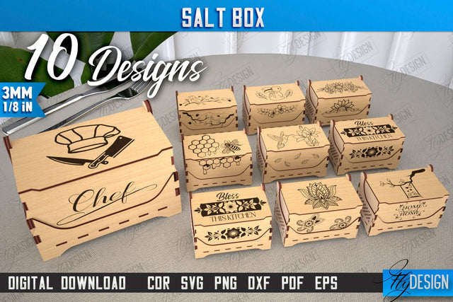 Salt Boxes Bundle | Kitchen Items | Storage Box | Salt Sugar Container | CNC Files SVG Fly Design 