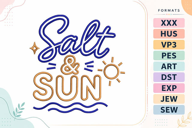 Salt & Sun Summer Beach Quote Embroidery Design Embroidery/Applique DESIGNS sg embroidery 