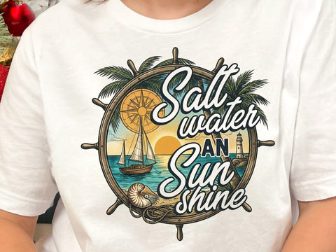 Salt water and Sun shine Png, Summer shirt design Png, Summer sublimation design, Distressed beach shirt print, Retro beach design Png SVG DesignDestine 