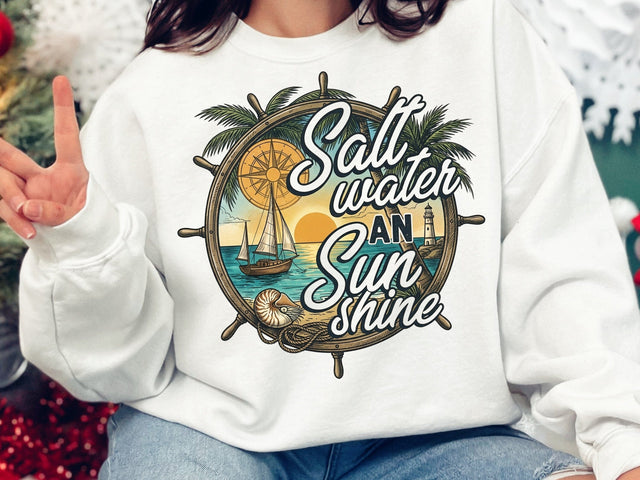 Salt water and Sun shine Png, Summer shirt design Png, Summer sublimation design, Distressed beach shirt print, Retro beach design Png SVG DesignDestine 