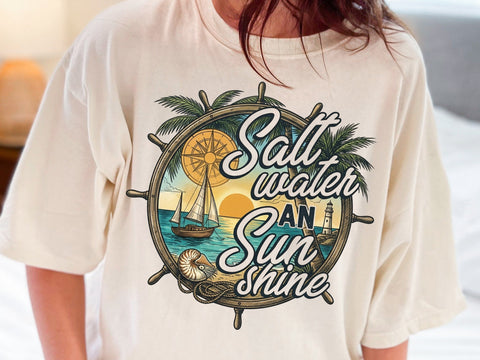 Salt water and Sun shine Png, Summer shirt design Png, Summer sublimation design, Distressed beach shirt print, Retro beach design Png SVG DesignDestine 