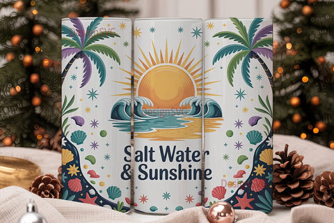 Salt Water & Sunshine 20oz Tumbler Wrap Sublimation DesignSVG 