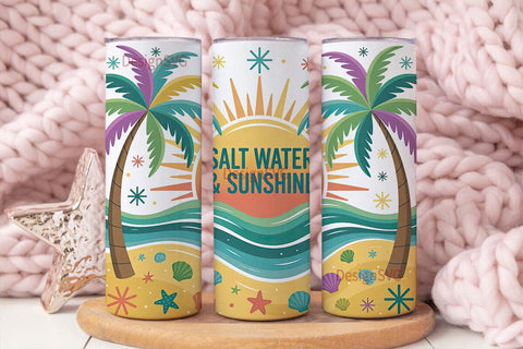 Salt Water & Sunshine 20oz Tumbler Wrap Sublimation DesignSVG 