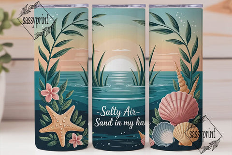Salty Air Seashells 20oz Tumbler Wrap Sublimation sassyprint 