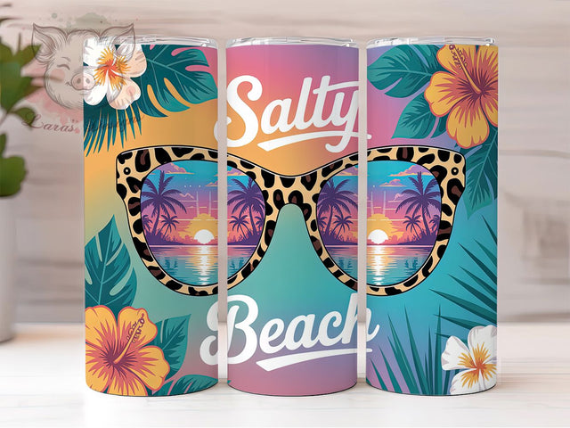 Salty Beach Sunset Vibes Tumbler, Leopard Sunglasses PNG, Sunset Beach Sublimation, 20oz Skinny Tumbler Design, Tropical Beach Wrap, Sassy Beach Vibes Tumbler, Coastal Summer Tumbler PNG Sublimation Lara' s Designs 