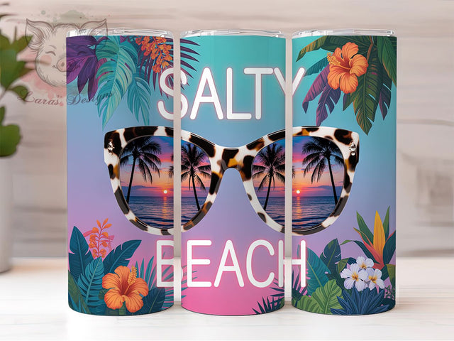 Salty Beach Sunset Vibes Tumbler, Leopard Sunglasses PNG, Sunset Beach Sublimation, 20oz Skinny Tumbler Design, Tropical Beach Wrap, Sassy Beach Vibes Tumbler, Coastal Summer Tumbler PNG Sublimation Lara' s Designs 