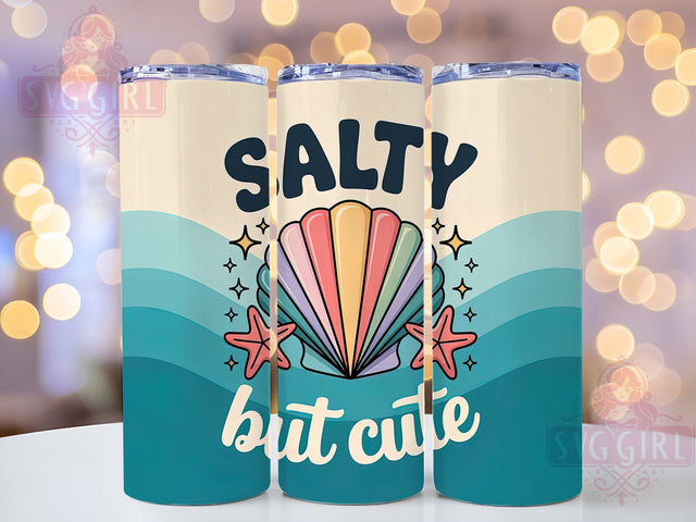 Salty But Cute 20oz Tumbler, Salty But Cute Phrase, Coastal Summer Theme, Vintage Tropical Illustration, Sublimation Tumbler Wrap, 20oz Tumbler, Fun Coastal Gift Sublimation SvggirlplusArt 