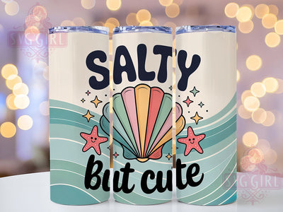 Salty But Cute 20oz Tumbler, Salty But Cute Phrase, Coastal Summer Theme, Vintage Tropical Illustration, Sublimation Tumbler Wrap, 20oz Tumbler, Fun Coastal Gift Sublimation SvggirlplusArt 