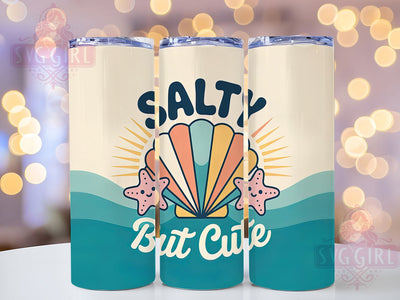 Salty But Cute 20oz Tumbler, Salty But Cute Phrase, Coastal Summer Theme, Vintage Tropical Illustration, Sublimation Tumbler Wrap, 20oz Tumbler, Fun Coastal Gift Sublimation SvggirlplusArt 