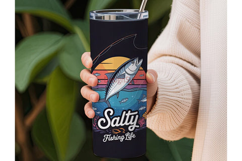Salty Fishing Life 20oz Tumbler Wrap Sublimation DesignSVG 